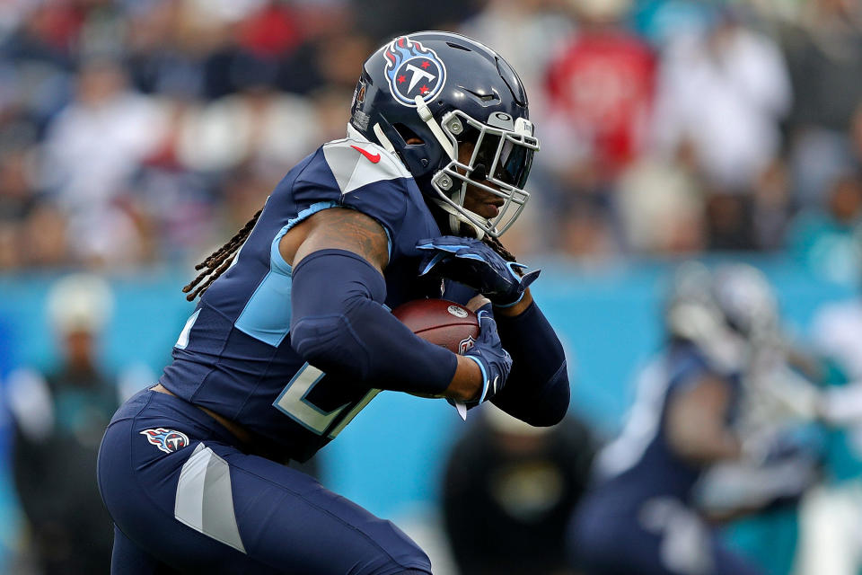 Derrick Henry #22 of the Tennessee Titans during the NFL game against the Jacksonville Jaguars