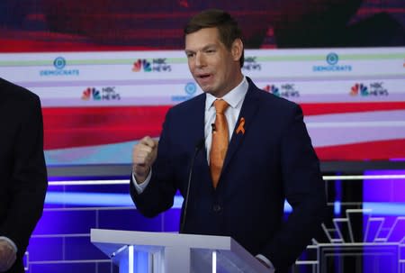 Rep. Eric Swalwell speaks during the second night of the first U.S. 2020 presidential election Democratic candidates debate in Miami, Florida, U.S.