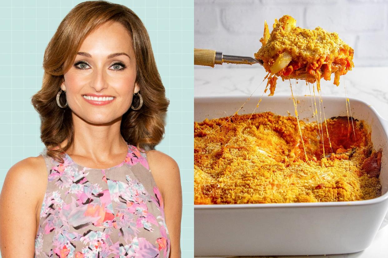 Giada De Laurentiis next to her VEGETABLE PARMESAN recipe