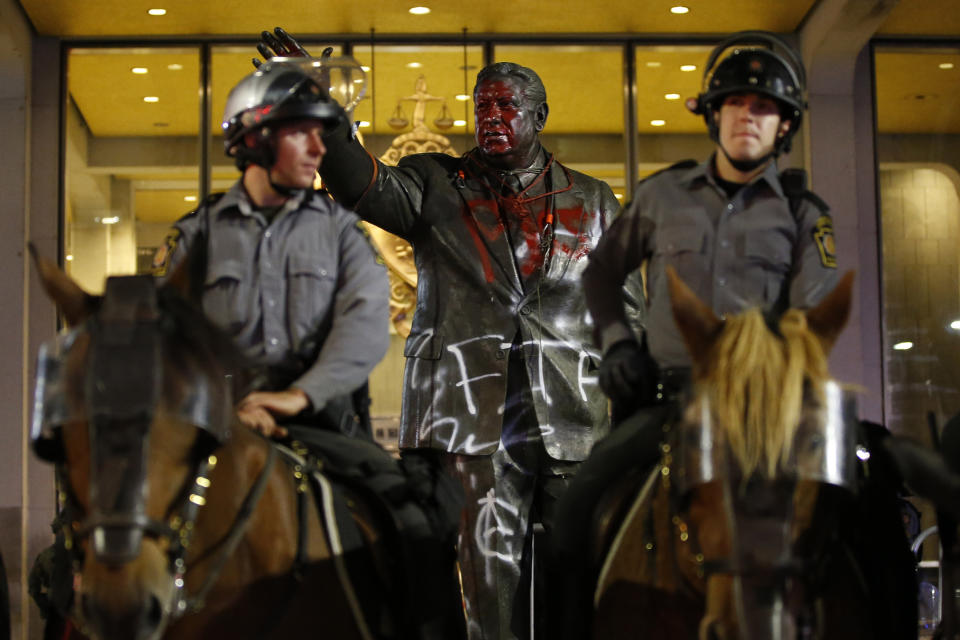 The statue of late Philadelphia Mayor Frank Rizzo was vandalized during a protest over the death of George Floyd. (Photo: ASSOCIATED PRESS)