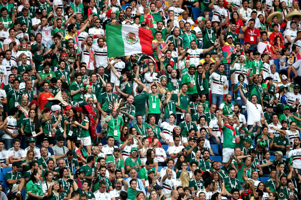 Mexico fans celebrated a World Cup win over South Korea without their offensive homophobic chant. (Getty)