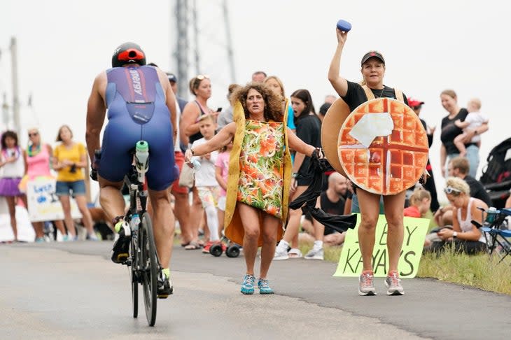 Costumes? They’re almost mandatory for Wisconsin triathlon fans. (Ironman Wisconsin Photo: Patrick McDermott/Getty Images)