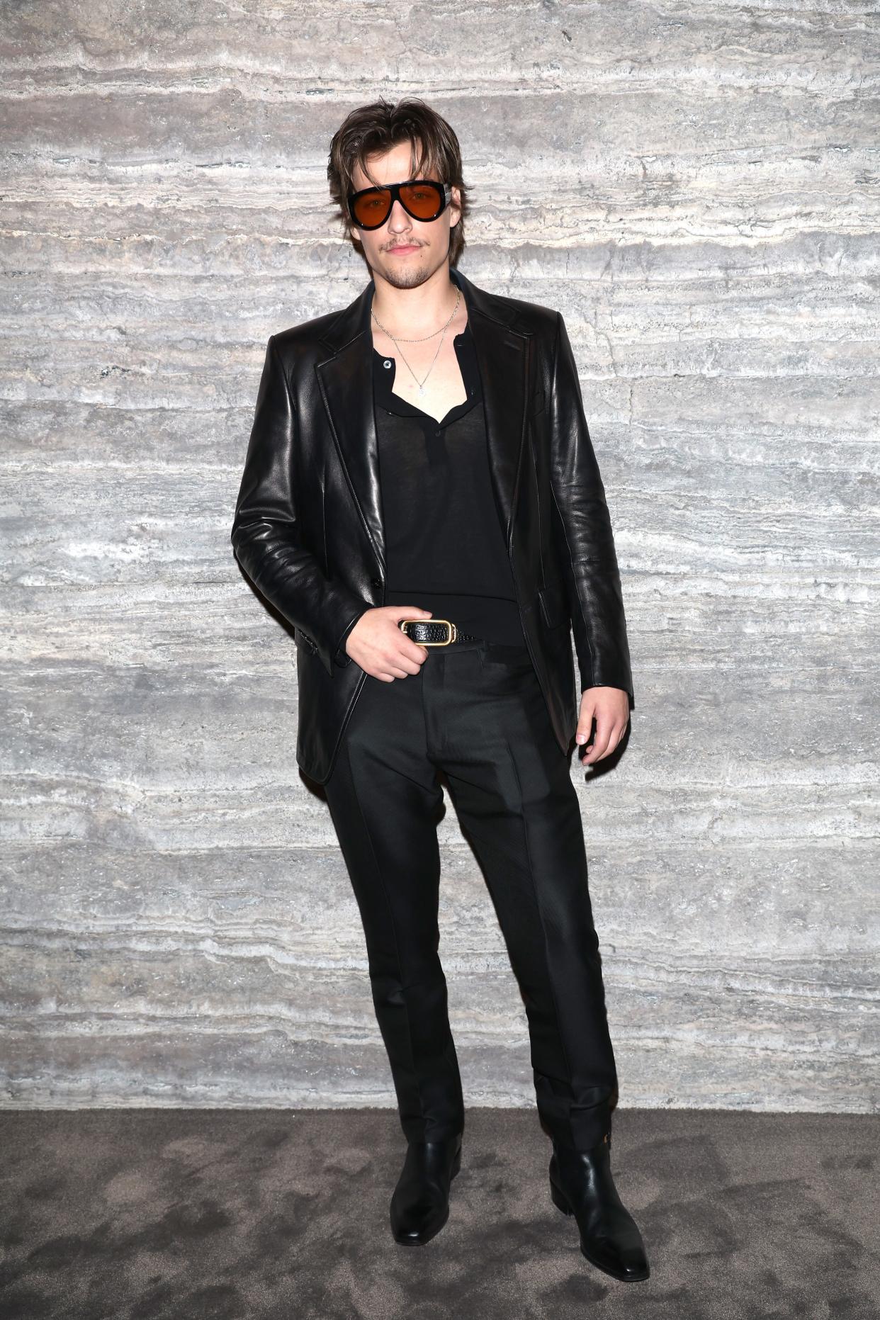 Jake Bongiovi attends the Tom Ford fashion show on Feb. 22 during Milan Fashion Week.