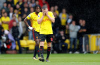 <p>Watford’s Tom Cleverley looks dejected after Manchester City’s Gabriel Jesus scored their third goal REUTERS/Darren Staples </p>