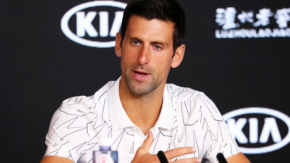 Novak Djokovic, pictured here speaking to the media at the ATP Finals.