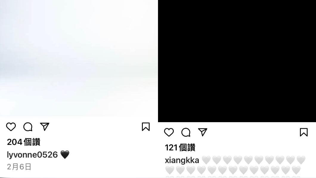 劉雨柔和胡凱翔2月6日同一天發出同類型貼文。（圖／Instagram／xiangkka、lyvonne0526）