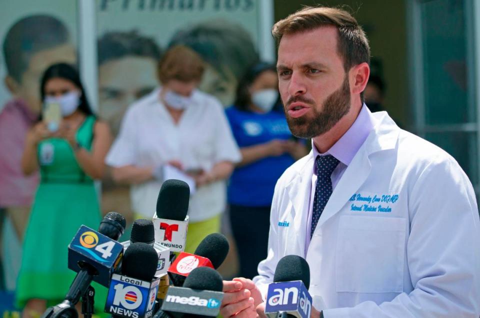 Marlow Hernandez, the former CEO of Cano Health, during a press conference at one of the healthcare provider’s clinics in on July 29, 2020.