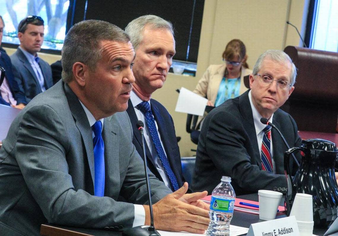 Top SCE&G officials, CFO Jimmy Addison, Generation and Transmission President Stephen Byrne and CEO Kevin Marsh, testify before the SC Public Service Commission.