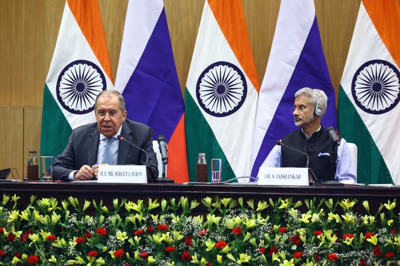 Russia's Foreign Minister Lavrov and his Indian counterpart Jaishankar attend a news conference in New Delhi