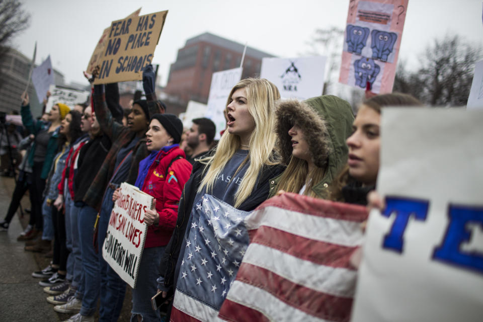 Demonstrators chant&nbsp;outside the White House.