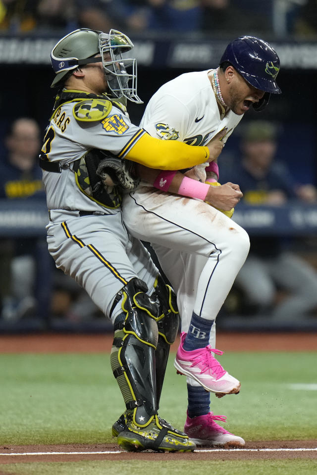 Tampa Bay Rays' Jose Siri reacts after stealing home plate against the  Pittsburgh Pirates during the fifth inning of a baseball game Tuesday, May  2, 2023, in St. Petersburg, Fla. (AP Photo/Chris