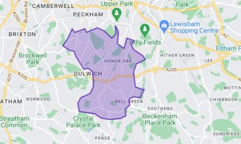 Lewisham West and East Dulwich constituency map (Commons Library)