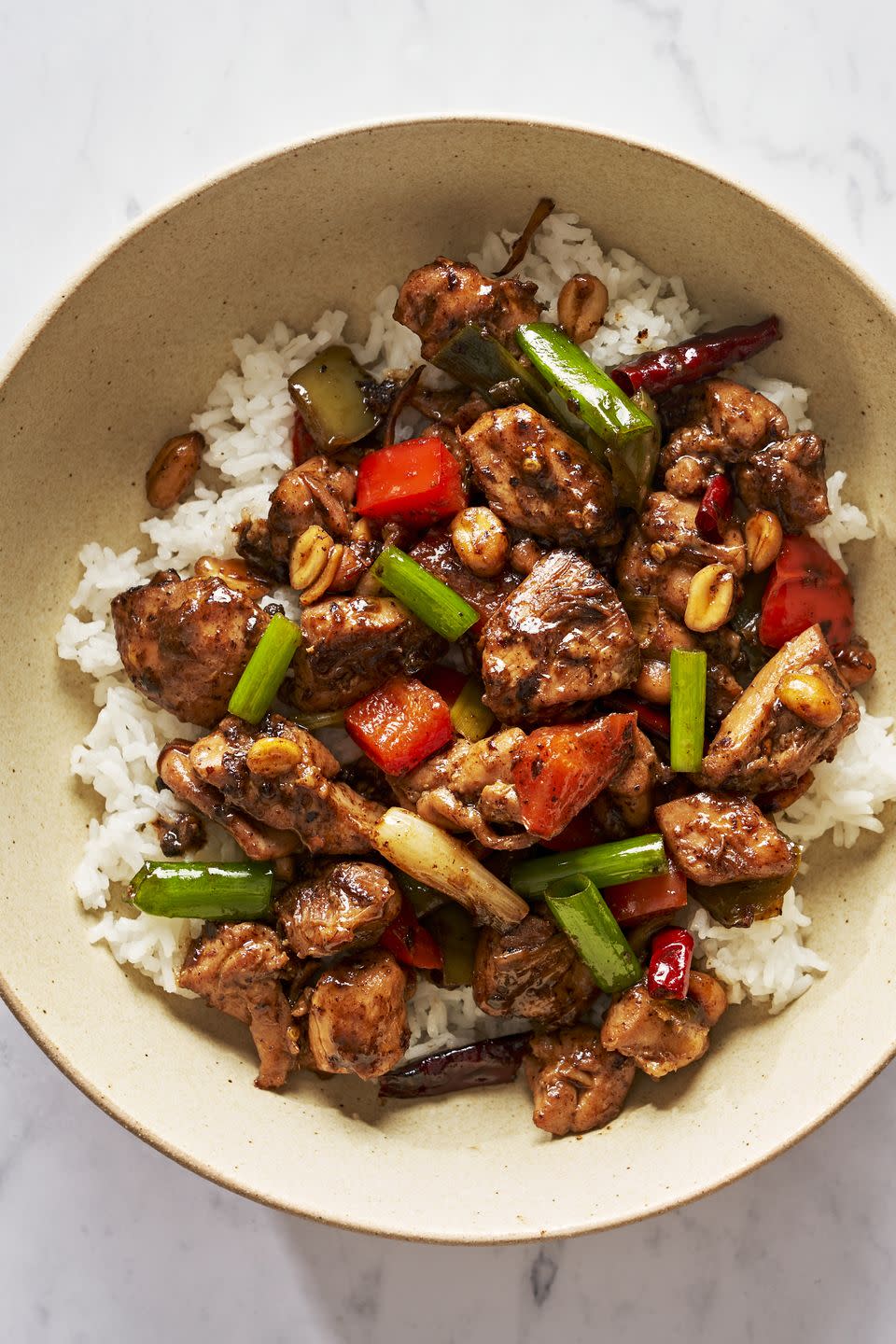 kung pao chicken with peanuts and dried chiles