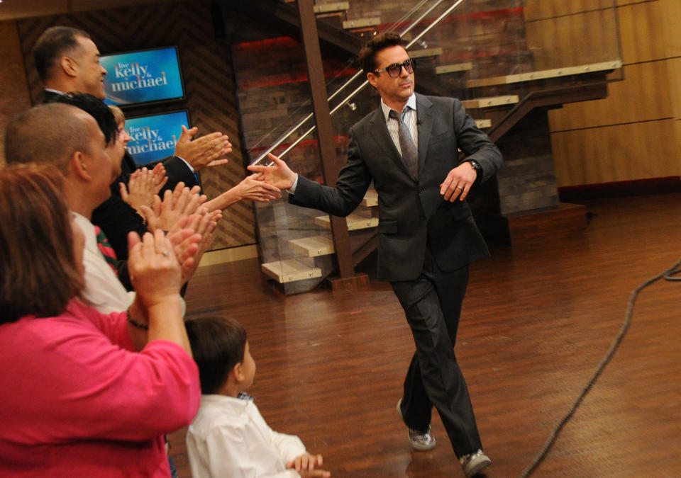 LIVE WITH KELLY AND MICHAEL -4/30/13 -  Robert Downey Jr., is a guest on 'LIVE with Kelly and Michael,' distributed by Disney-ABC Domestic Television. (Photo by David Russell/Disney-ABC via Getty Images) ROBERT DOWNEY JR.