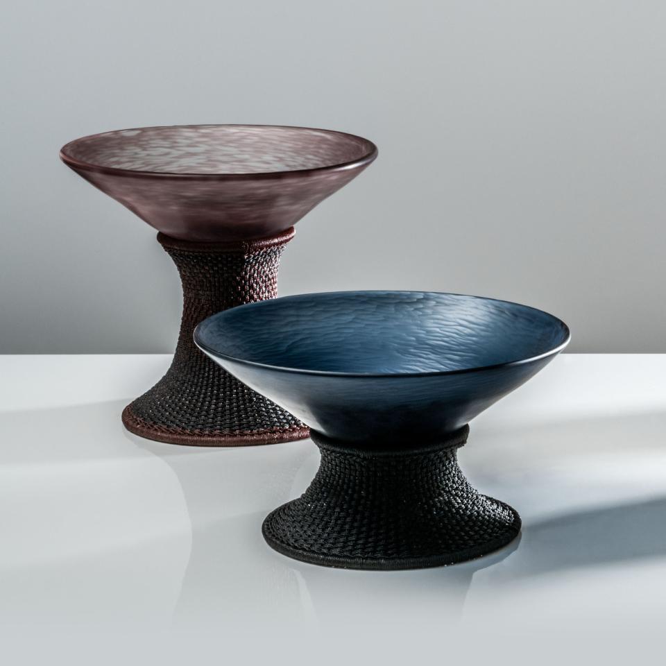 A more muted iteration of Thorpe’s Unity vessels, made in collaboration with Senegalese artisans for Venini.