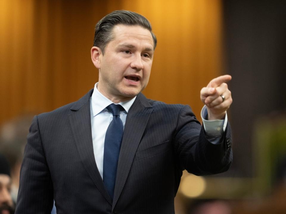 Leader of the Conservative Party Pierre Poilievre rises during question period on Wednesday, April 17, 2024 in Ottawa. (Adrian Wyld/Canadian Press - image credit)