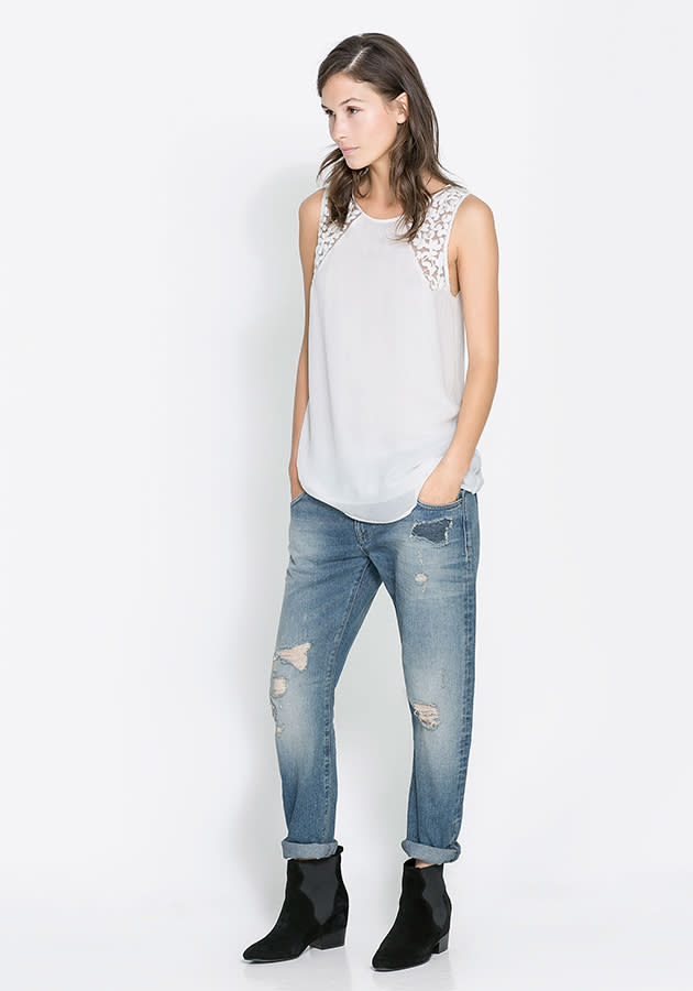 <a href="http://www.zara.com/uk/en/new-this-week/woman/ripped-boyfriend-jeans-c287002p1386520.html" rel="nofollow noopener" target="_blank" data-ylk="slk:Zara ripped boyfriend jeans;elm:context_link;itc:0;sec:content-canvas" class="link ">Zara ripped boyfriend jeans</a>, £29.99<br><br><br>