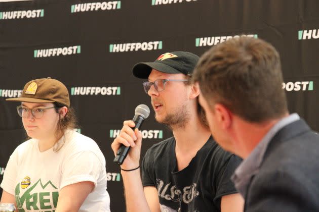 Apple Store worker Billy Jarboe speaks at the panel. (Photo: Alexander C. Kaufman/HuffPost)