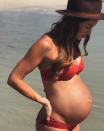 <p>The 31-year-old is bumping along nicely sharing a bikini snap at 32 weeks.</p>