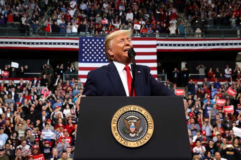 U.S. President Trump rallies with supporters in Manchester, New Hampshire