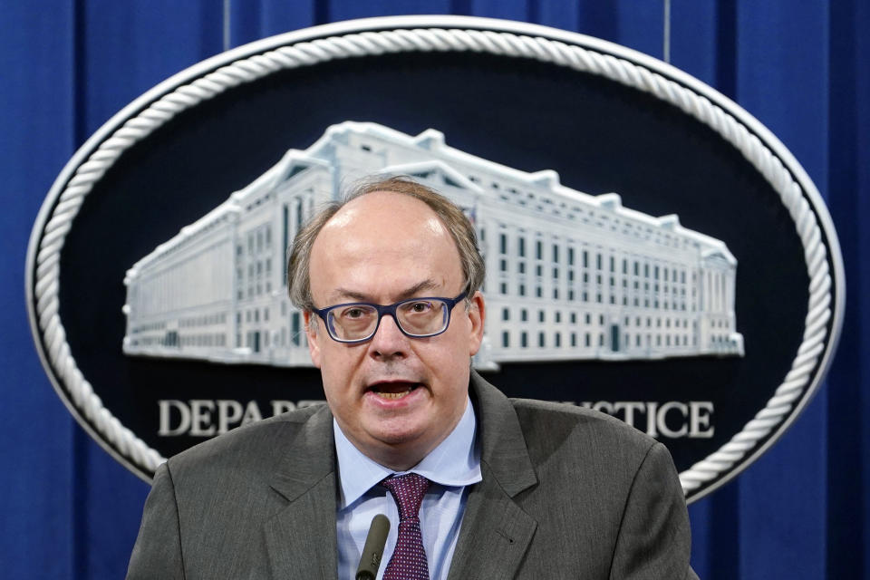 FILE - Jeffrey Clark, Assistant Attorney General for the Environment and Natural Resources Division, speaks during a news conference at the Justice Department in Washington, on Sept. 14, 2020. A judge on Friday, Sept. 29, 2023, rejected a request by former Justice Department official Jeffrey Clark to move the Georgia election subversion charges against him from state court to federal court. (AP Photo/Susan Walsh, Pool, File)