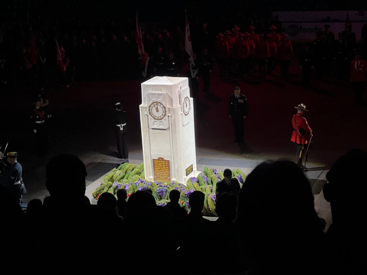 Remembrance Day Services were held at SaskTel Centre for the first time since the COVID-19 pandemic drawing around 6,000 attendees. (Pratyush Dayal/CBC - image credit)