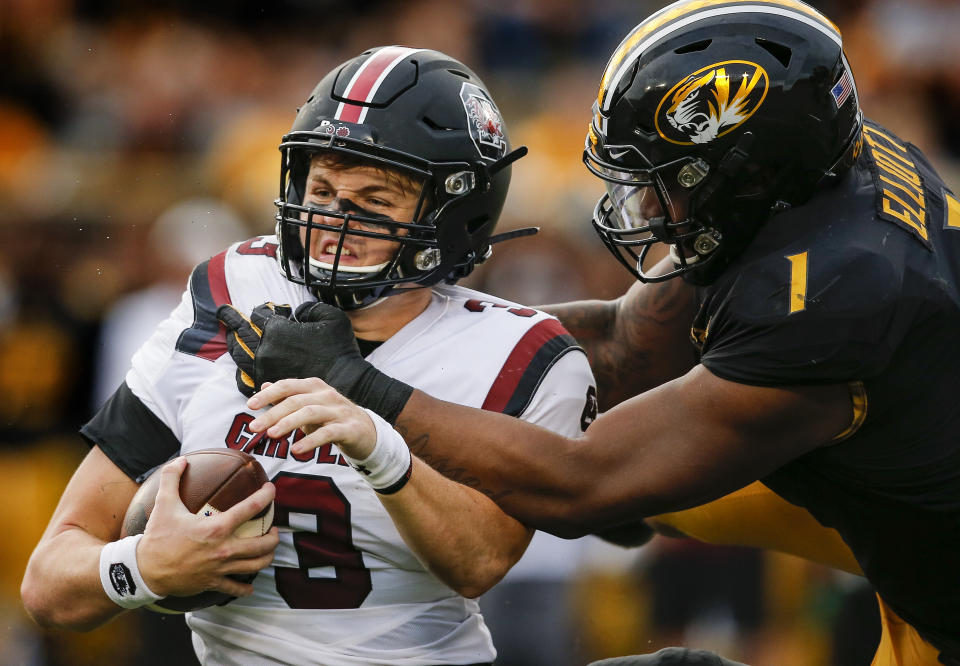 Missouri DT Jordan Elliott was virtually unblockable in some games in 2019. (Photo by David Eulitt/Getty Images)