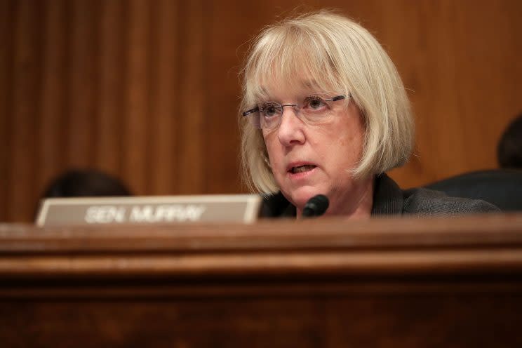 Senate Health, Education, Labor and Pensions Committee ranking member Patty Murray (D-WA) questions Betsy DeVos, President-elect Donald Trump's pick to be the next Secretary of Education, during her confirmation hearing in the Dirksen Senate Office Building on Capitol Hill January 17, 2017 in Washington, DC. DeVos is known for her advocacy of school choice and education voucher programs and is a long-time leader of the Republican Party in Michigan. (Photo by Chip Somodevilla/Getty Images)