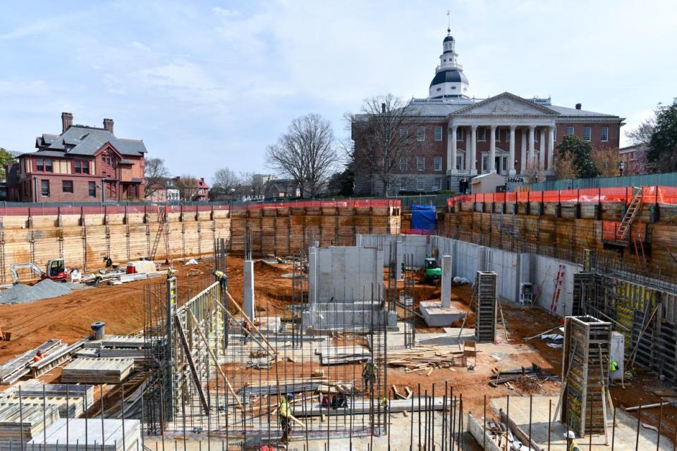 The site of the Department of Legislative Services with the Maryland State House, pictured at right, in background.