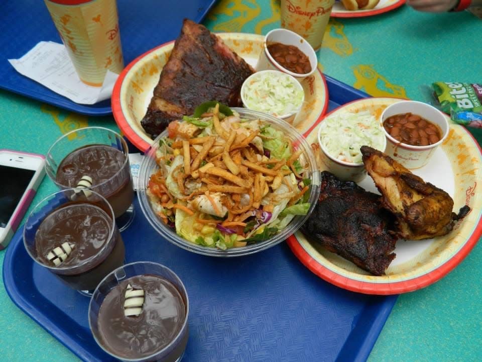 food on a tray from flametree barbecue at animal kingdom