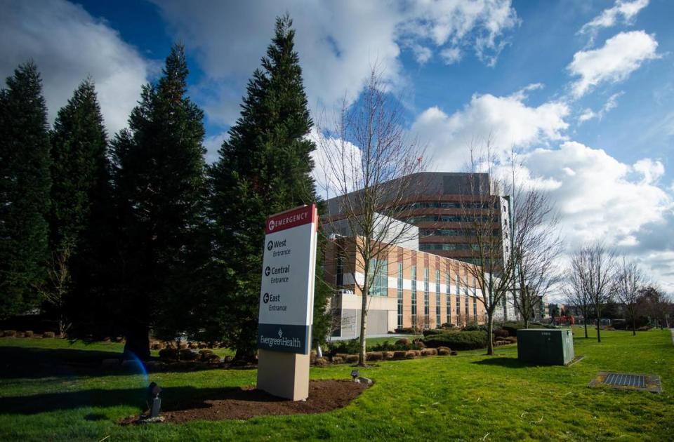 A general view of EvergreenHealth Hospital in Kirkland, Wash., on Saturday, Feb. 29, 2020.