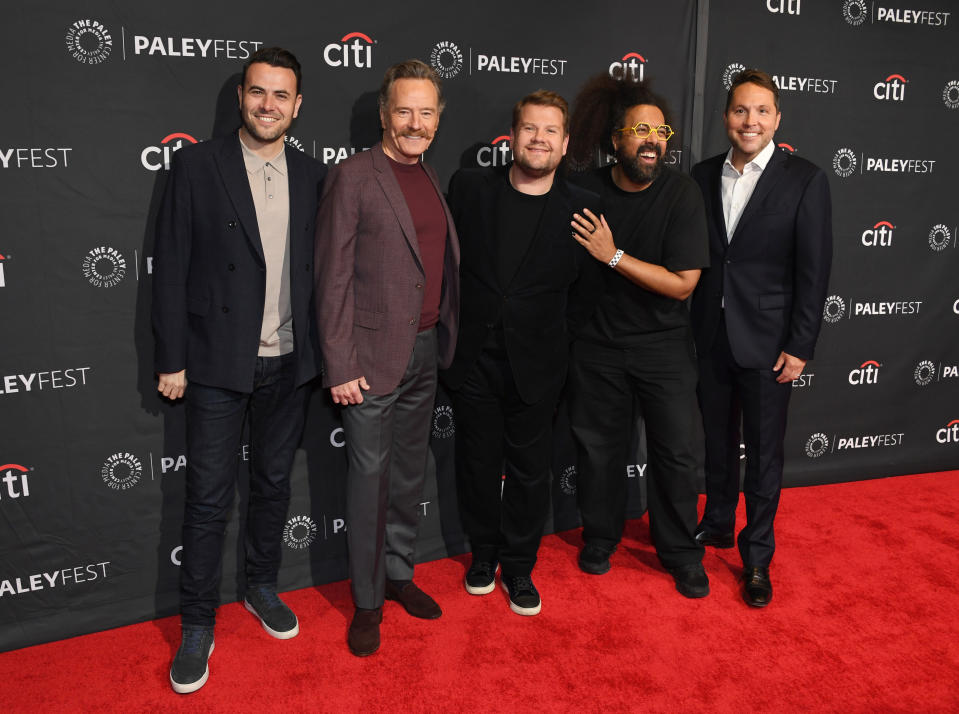 Ben Winston, Bryan Cranston, James Corden, Reggie Watts and Rob Crabbe