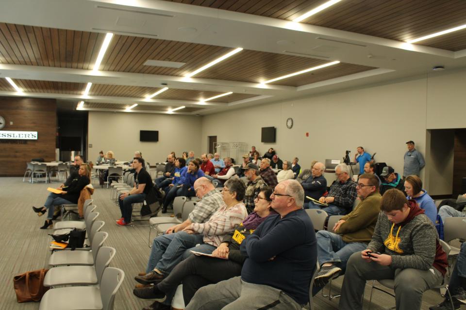 People attend Saturday morning's cracker barrel at Northern State University.