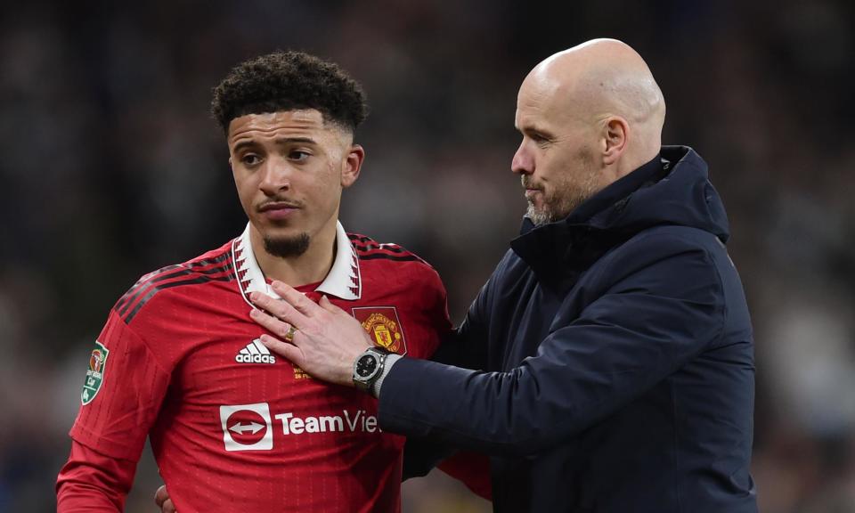 <span>Erik ten Hag previously said Jadon Sancho would have to apologise before he could return to the squad.</span><span>Photograph: Micah Crook/PPAUK/Shutterstock</span>