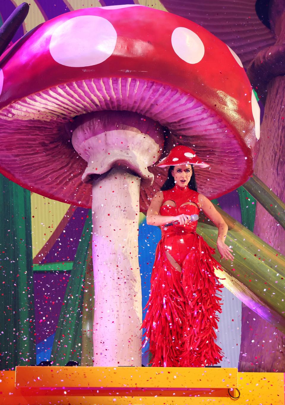 There are many colorful moments in Katy Perry's Play residency at Resorts World in Las Vegas. The show is "a fun bit of escapism," Perry says.