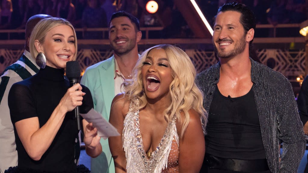 Phaedra Parks receiving her score on DWTS.