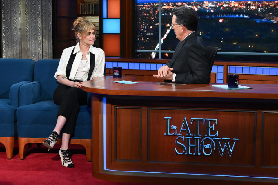 Kristen Stewart on “The Late Show with Stephen Colbert” on Jan. 24, 2022. - Credit: Scott Kowalchyk/CBS