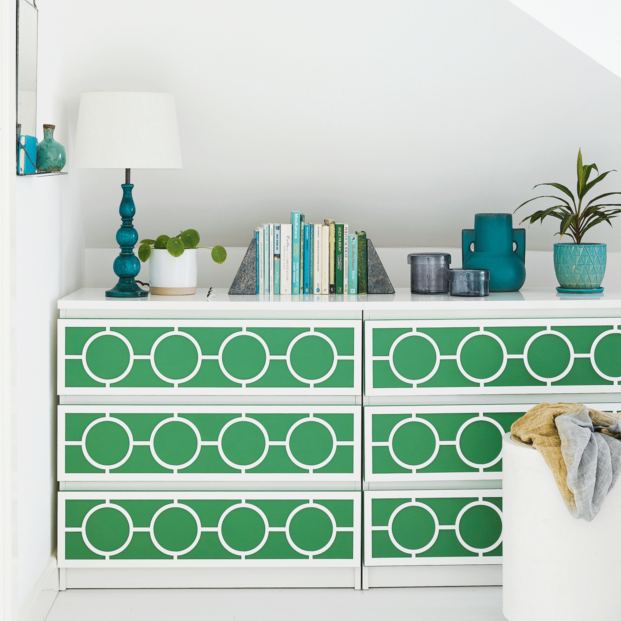  Green chest of drawers with white edges 