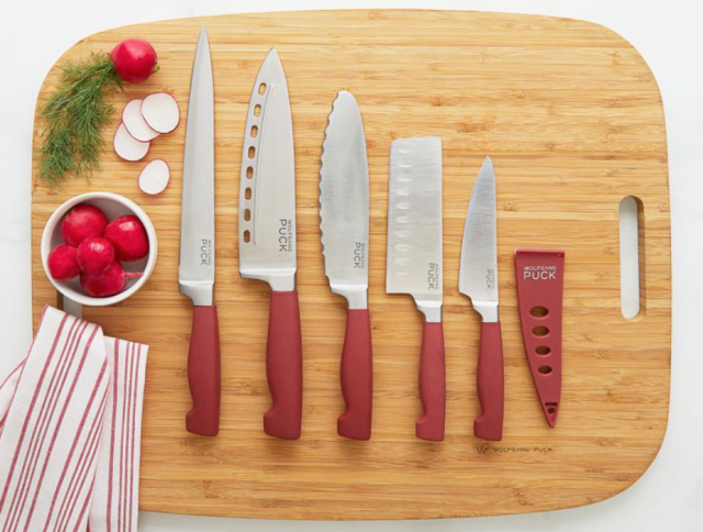 Wolfgang Puck 6-Piece Stainless Steel Knife Set with Knife BLOCK; Carbon Stainless Steel Blades and Ergonomic Handles