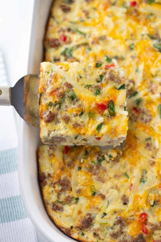 <p>Meaningful Eats</p><p>A hearty make-ahead dish that is perfect for feeding a hungry crowd.</p><p><strong>Get the recipe: <a href="https://meaningfuleats.com/sausage-hashbrown-breakfast-casserole/" rel="nofollow noopener" target="_blank" data-ylk="slk:Sausage Hashbrown Breakfast Casserole;elm:context_link;itc:0;sec:content-canvas" class="link ">Sausage Hashbrown Breakfast Casserole</a></strong></p>