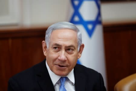 Israeli Prime Minister Benjamin Netanyahu attends the weekly cabinet meeting in Jerusalem