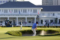 Gordon Sargent hits from the bunker on the 18th hole during the second round of the U.S. Open golf tournament at Los Angeles Country Club on Friday, June 16, 2023, in Los Angeles. (AP Photo/Lindsey Wasson)