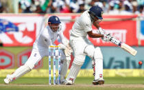 Cricket - India v England - Second Test cricket match - Dr. Y.S. Rajasekhara Reddy ACA-VDCA Cricket Stadium, Visakhapatnam, India - 18/11/16. India's Jayant Yadav plays a shot. REUTERS/Danish Siddiqui