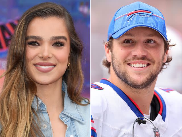 <p>Steve Granitz/FilmMagic ; Michael Reaves/Getty</p> Hailee Steinfeld at the world premiere of "Spider-Man" Across The Spider Verse" in 2023. ; Josh Allen during the second half of a preseason game against the Chicago Bears in 2023