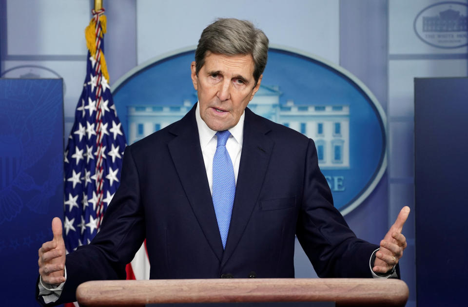 U.S. climate envoy John Kerry speaks at a press briefing at the White House in Washington on Jan. 27. (Photo: Kevin Lamarque/Reuters)