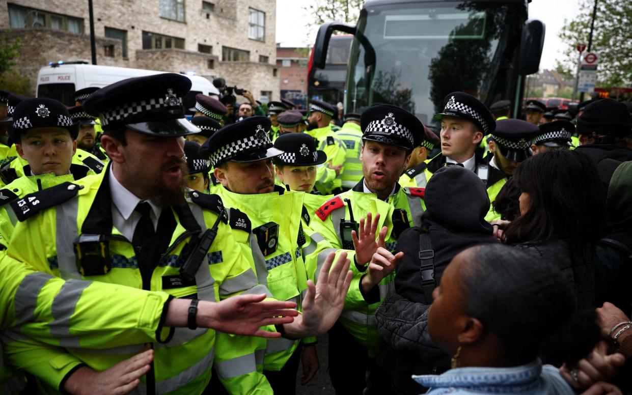 Police clash with protesters during the demonstration in Peckham, south-east London in May