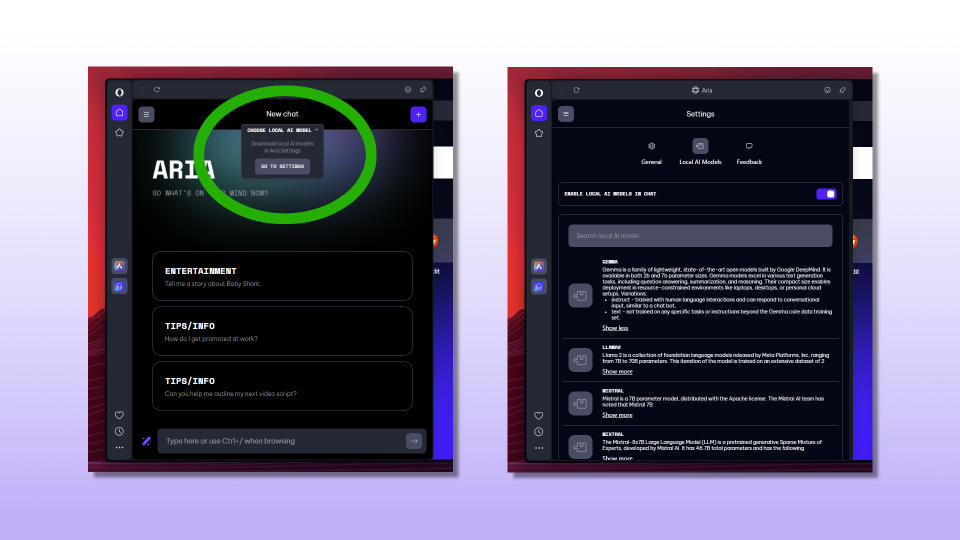 How to install local LLMs in Opera One