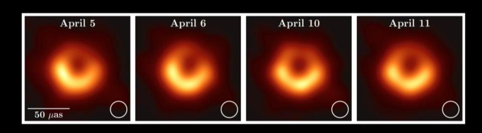 El agujero negro en el centro de la galaxia M87, observaciones durante diferentes días | imagen EHT