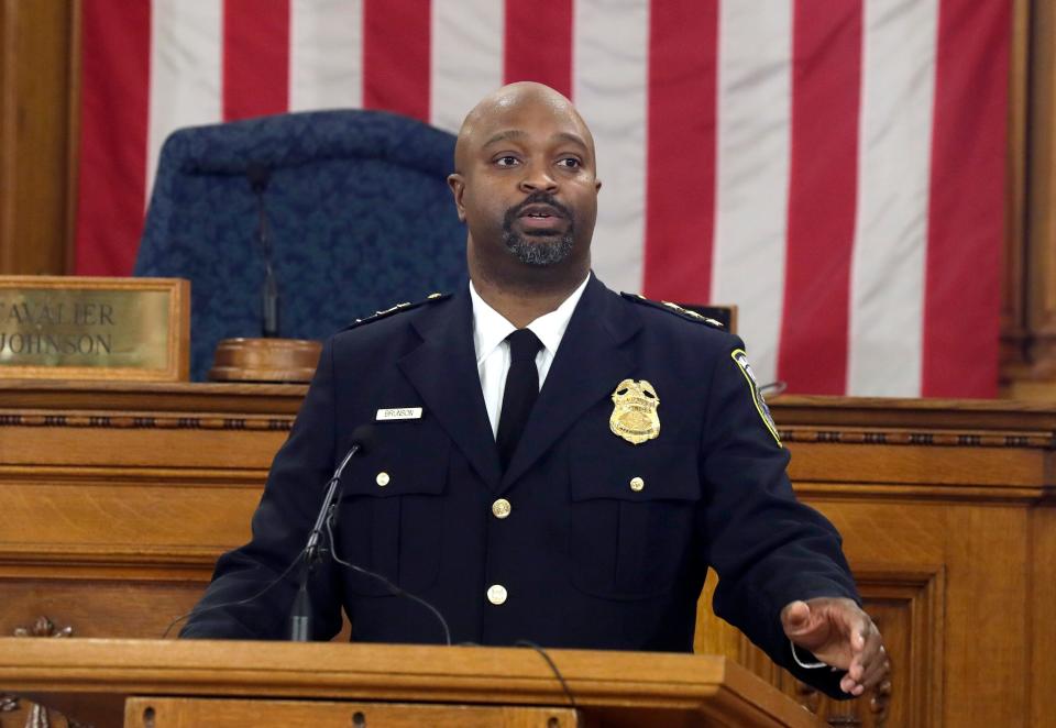 Assistant Chief Michael Brunson was sworn in Friday as acting Milwaukee police chief.