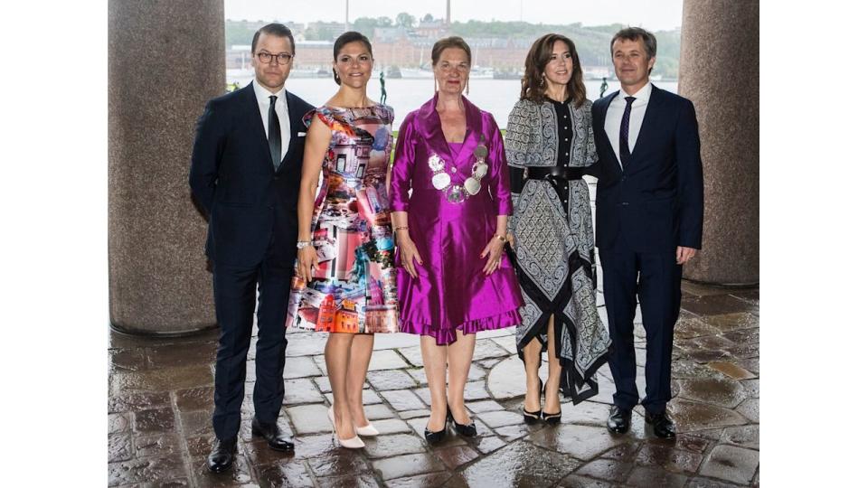 Prince Daniel, Crown Princess Victoria, Eva-Louise Erlandsson Slorach, Queen Mary and King Frederik in Stockholm
